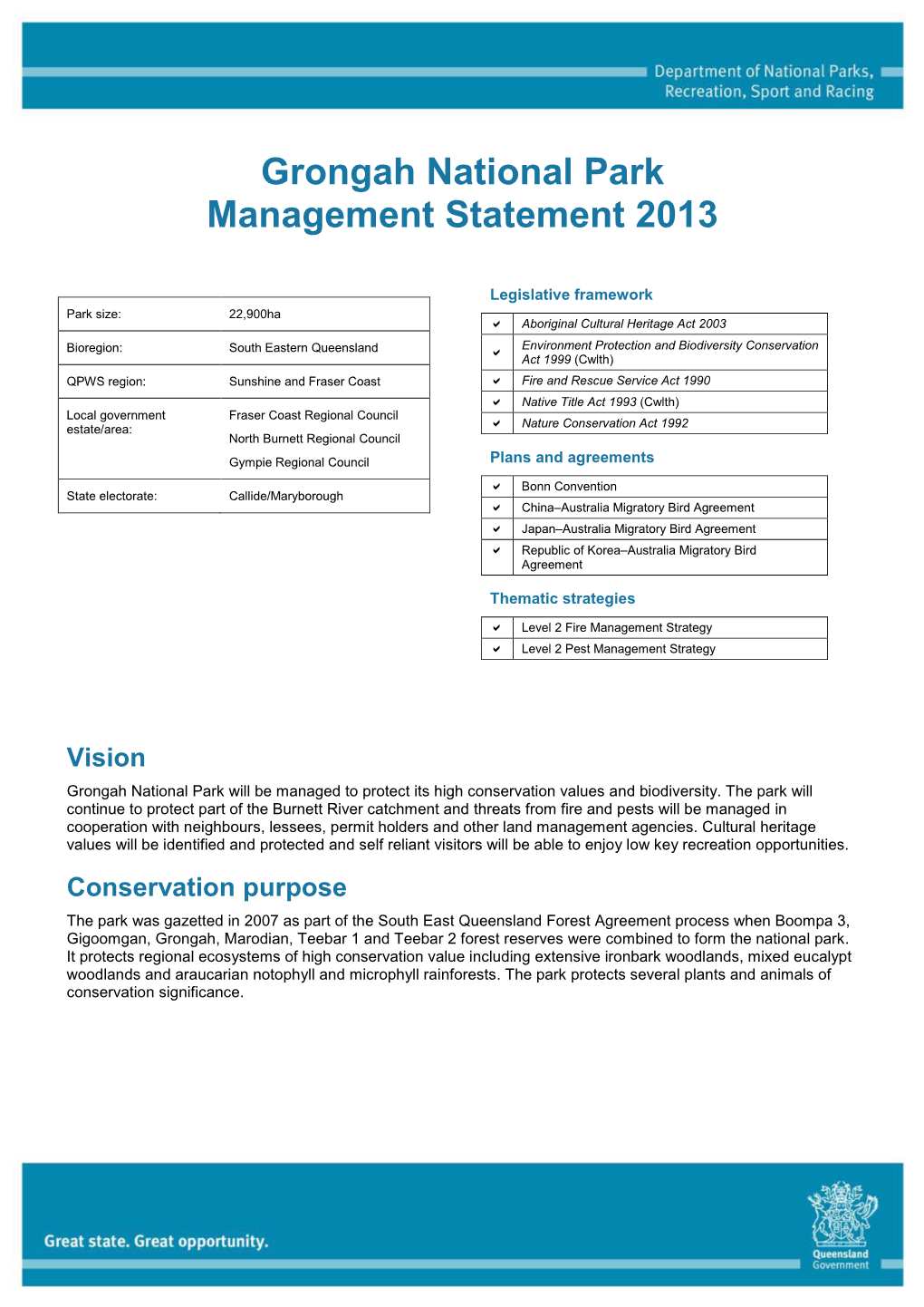 Grongah National Park Management Statement 2013