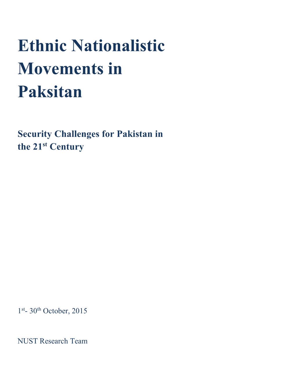 Ethnic Nationalistic Movements in Paksitan