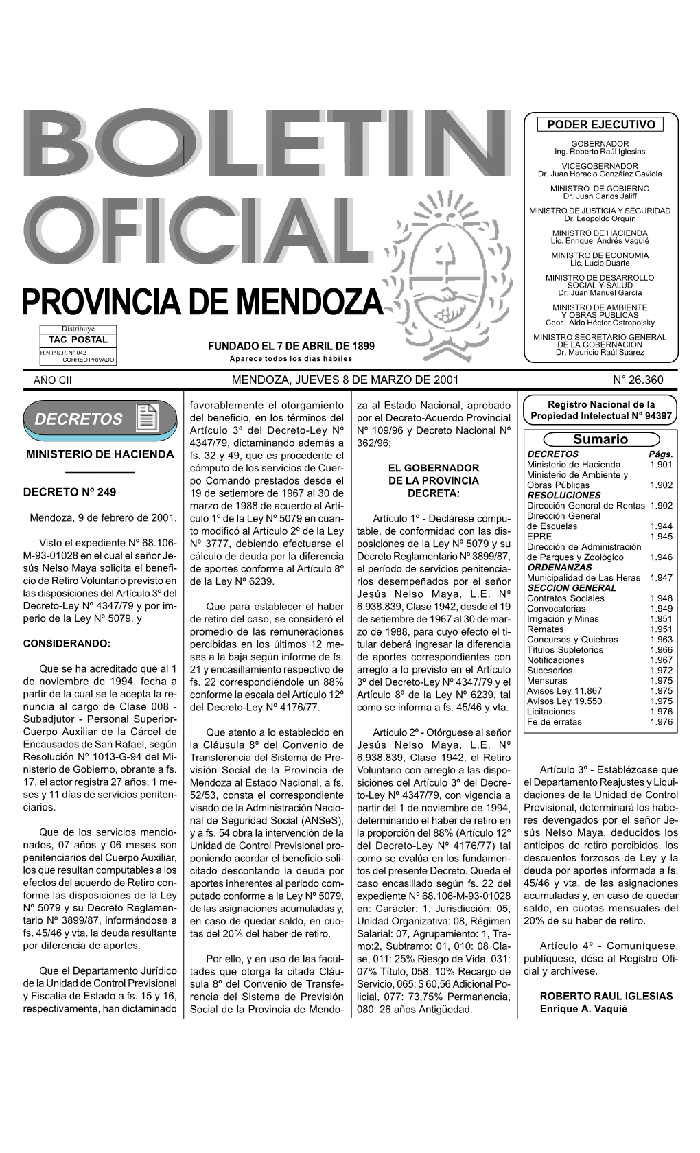 Boletin Oficial N 26360 Del 08/03/2001