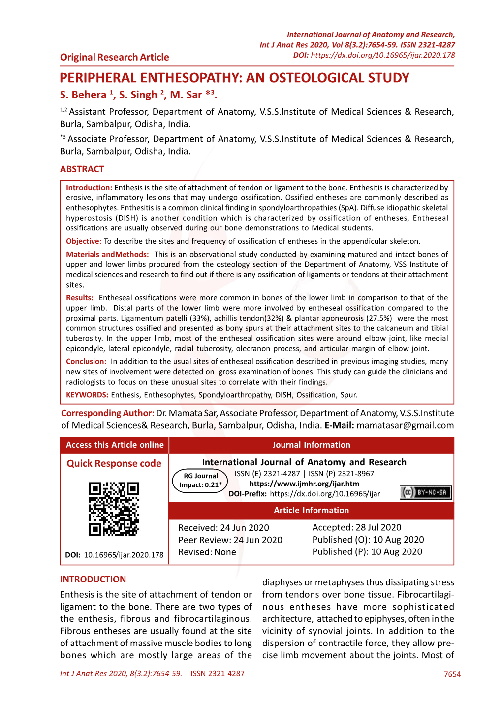 Peripheral Enthesopathy: an Osteological Study S