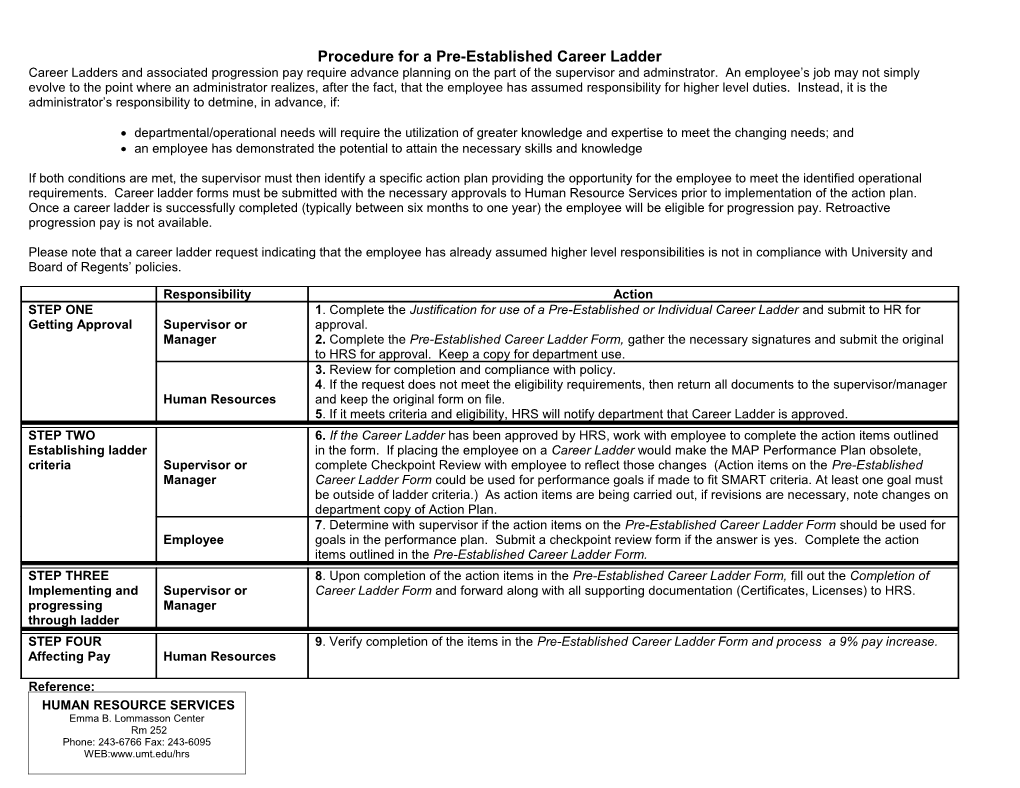 Procedure for a Pre-Approved Career Ladder