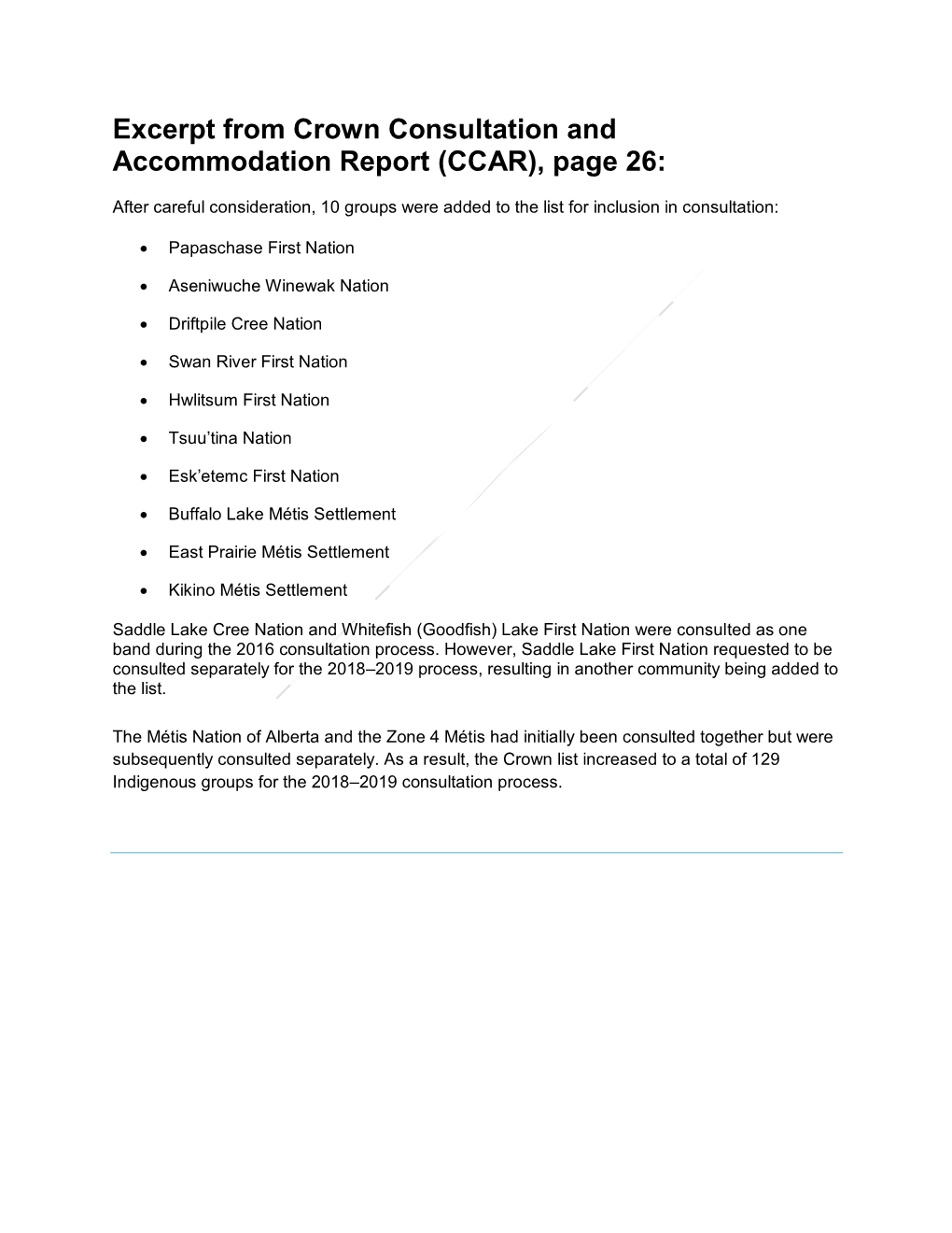 Excerpt from Crown Consultation and Accommodation Report (CCAR), Page 26