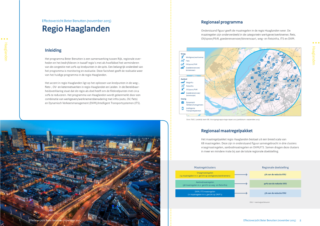 Regio Haaglanden De Maatregelen Figuur Geeft Onderstaand Fiets, in De Categorieën Werkgever/Werknemer, Maatregelen Zijn Onderverdeeld Weg- En Fietsinfra, ITS En DVM