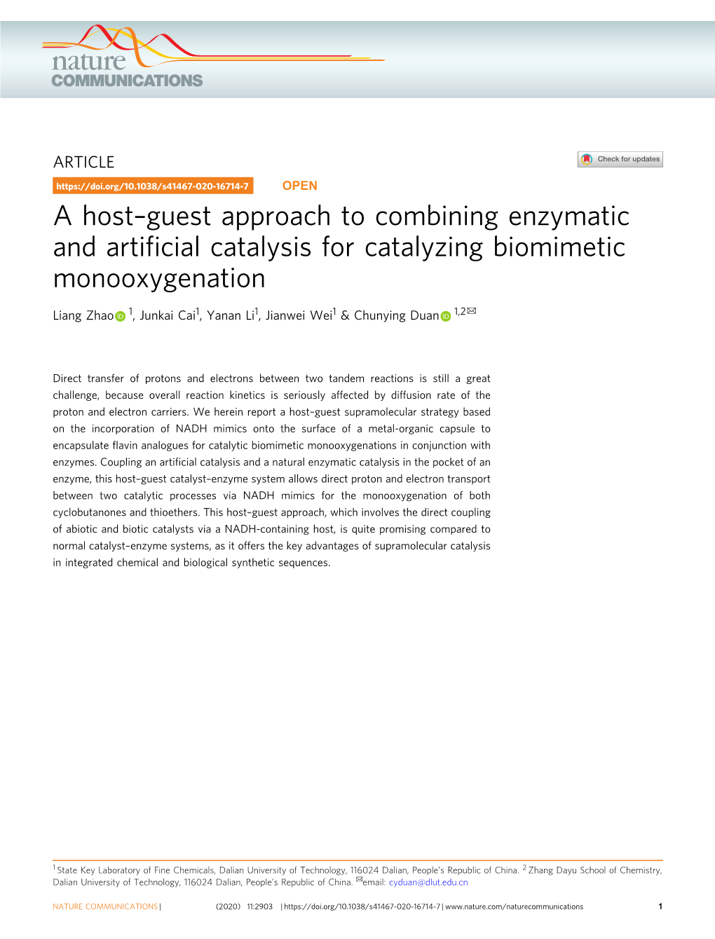 Guest Approach to Combining Enzymatic and Artificial Catalysis for Catalyzing Biomimetic Monooxygenation