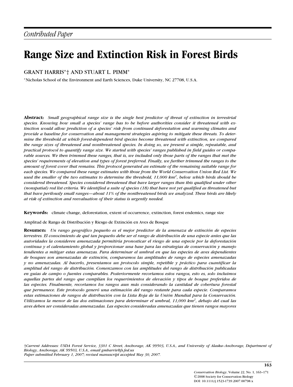 Range Size and Extinction Risk in Forest Birds