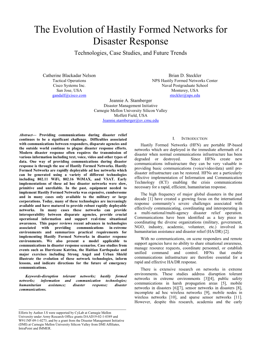 The Evolution of Hastily Formed Networks for Disaster Response Technologies, Case Studies, and Future Trends