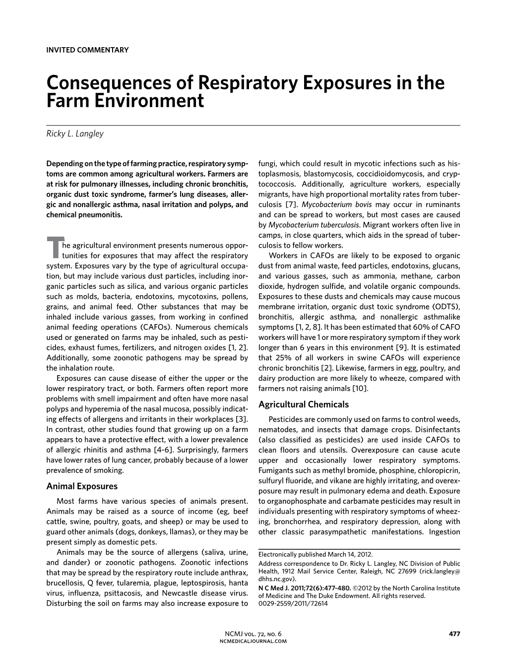 Consequences of Respiratory Exposures in the Farm Environment