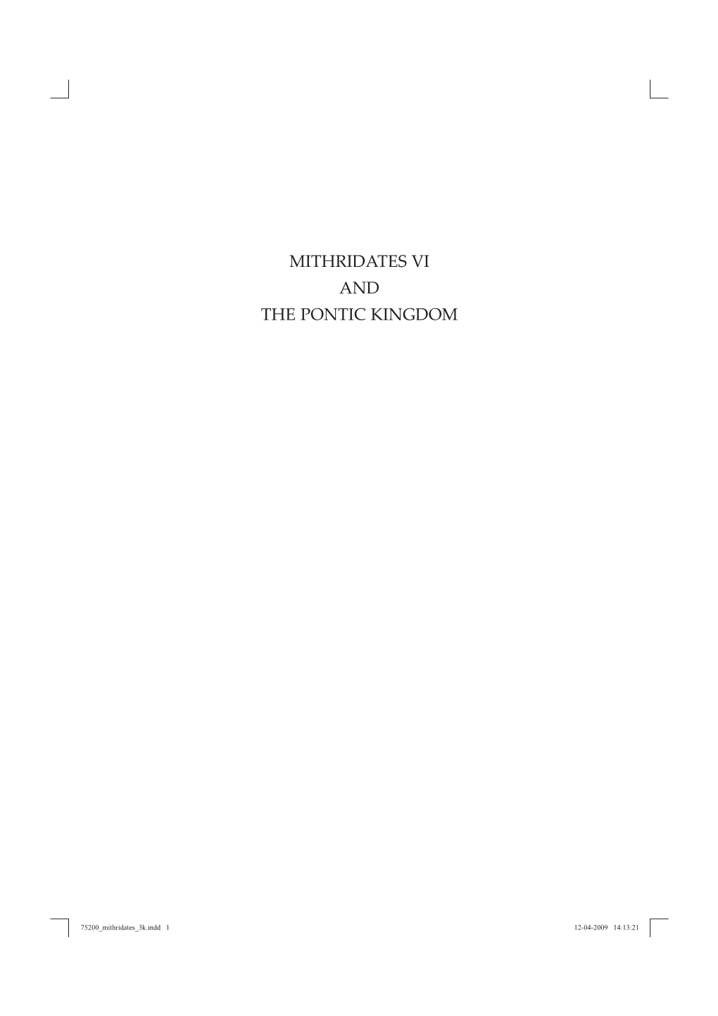 Mithridates Vi and the Pontic Kingdom