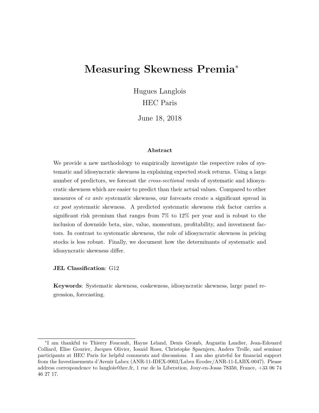 Measuring Skewness Premia∗