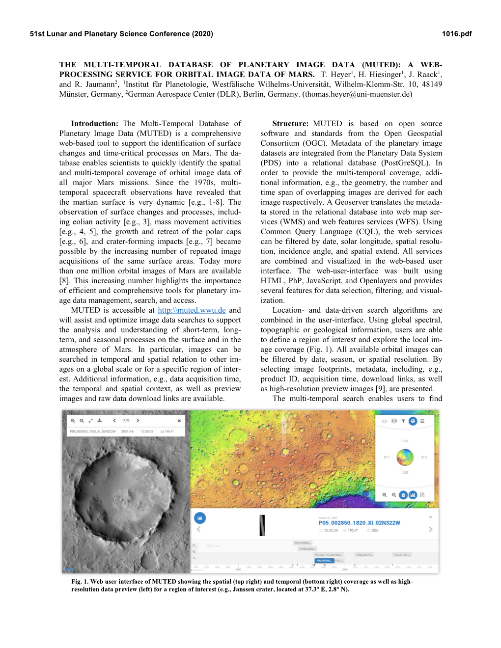 The Multi-Temporal Database of Planetary Image Data (Muted): a Web- Processing Service for Orbital Image Data of Mars