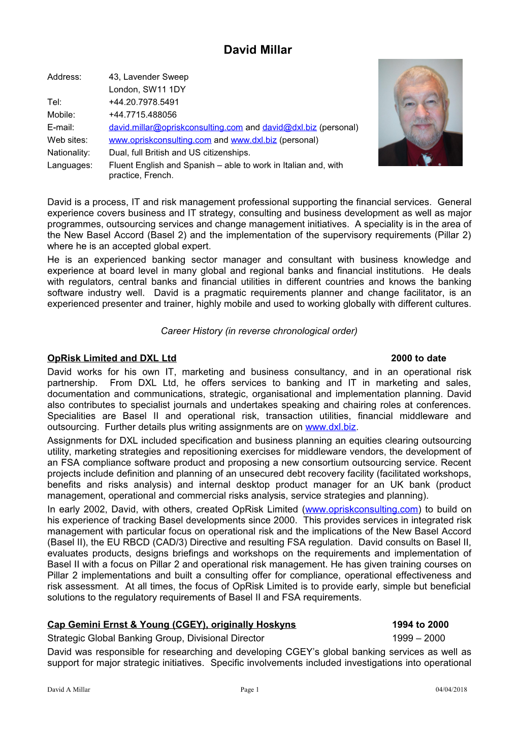 Oprisk Limited and DXL Ltd 2000 to Date