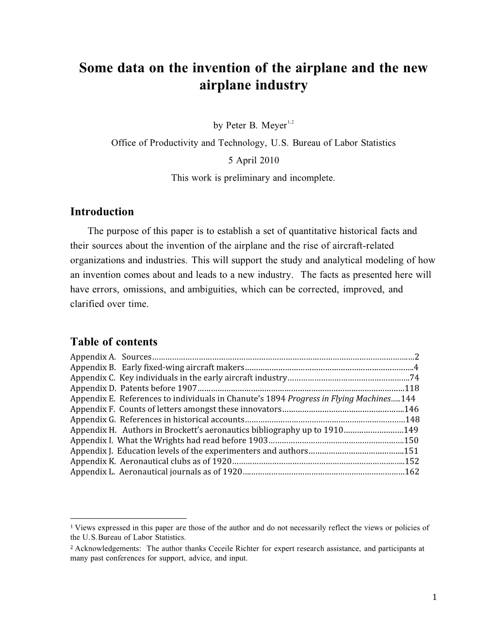 Some Data on the Invention of the Airplane and the New Airplane Industry