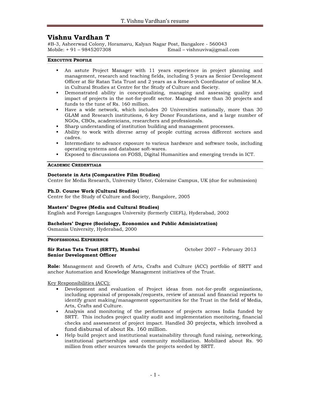 T. Vishnu Vardhan's Resume