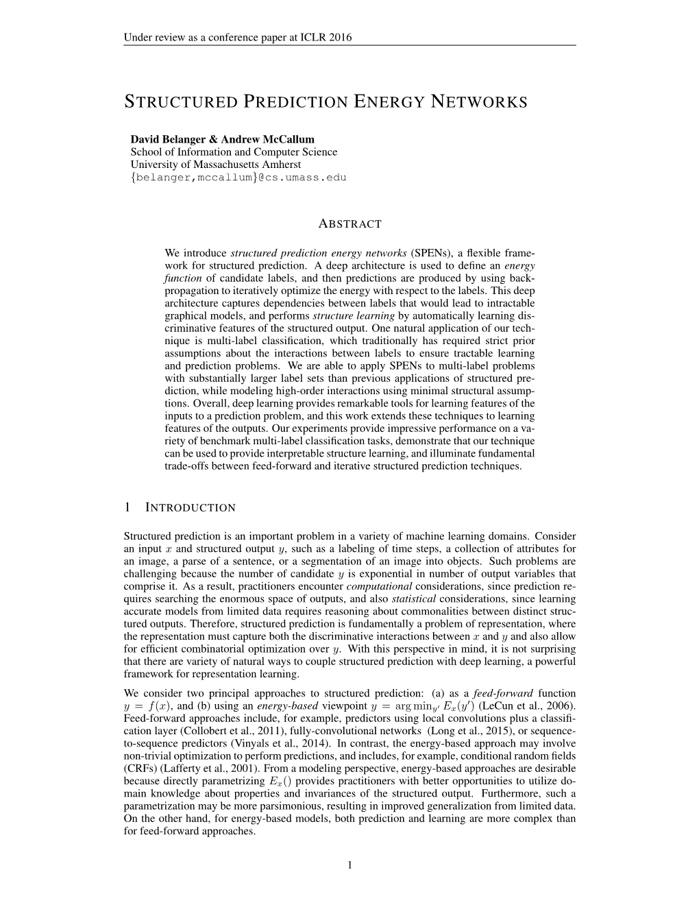 Structured Prediction Energy Networks