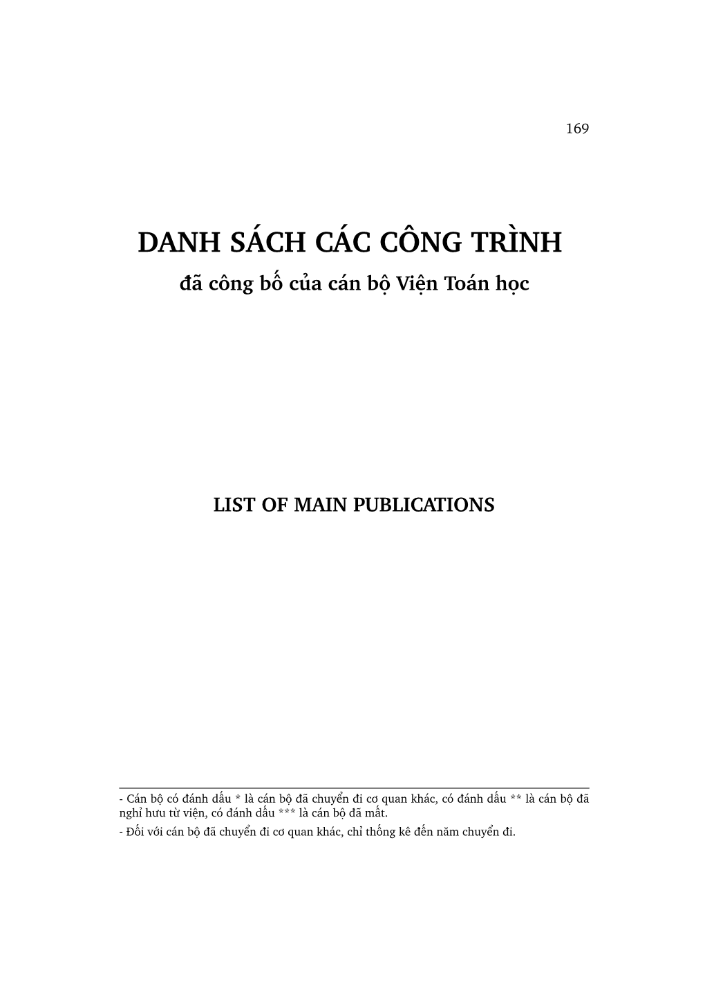 DANH SÁCH CÁC CÔNG TRÌNH Đã Công Bố Của Cán Bộ Viện Toán Học