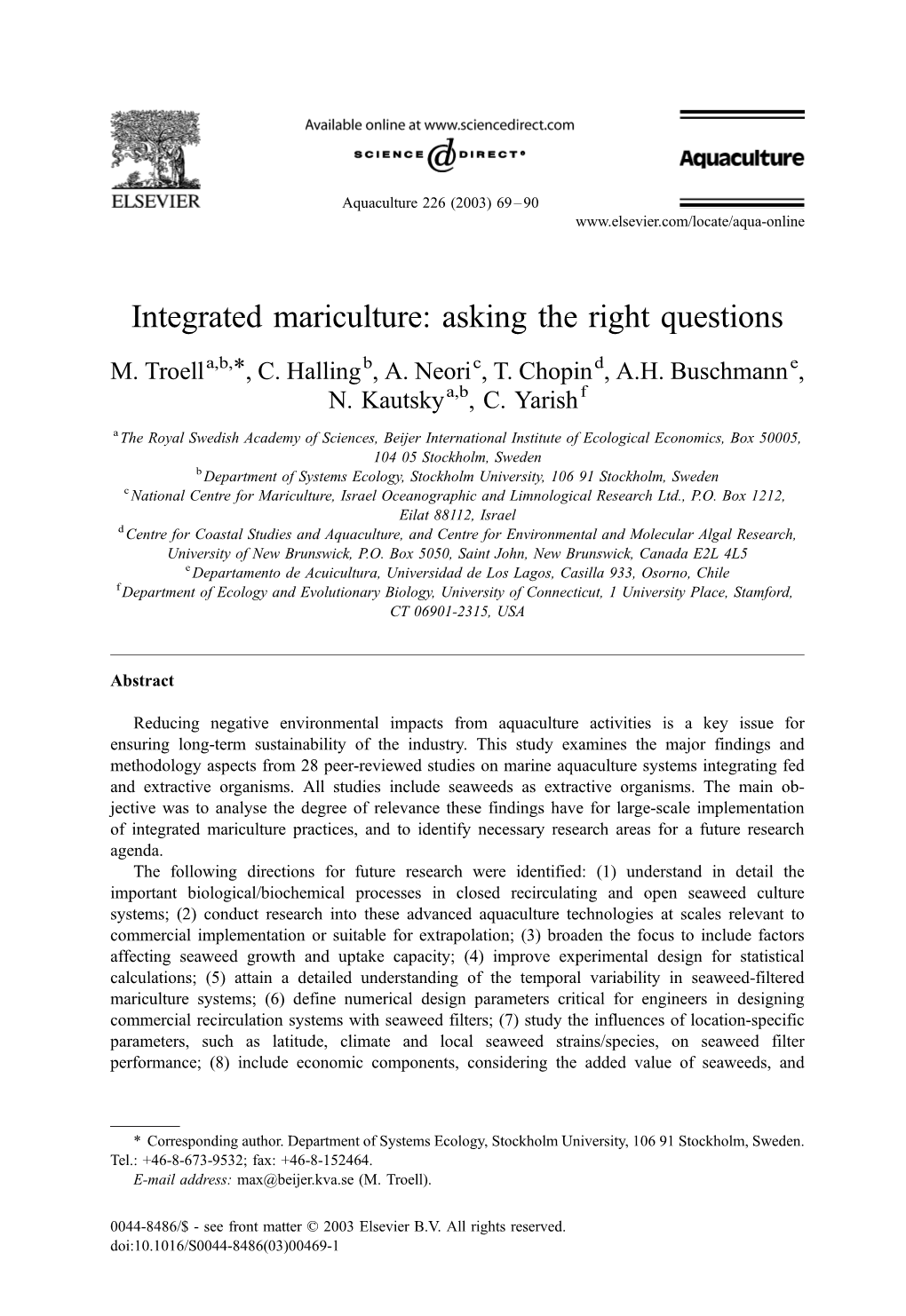 Integrated Mariculture: Asking the Right Questions