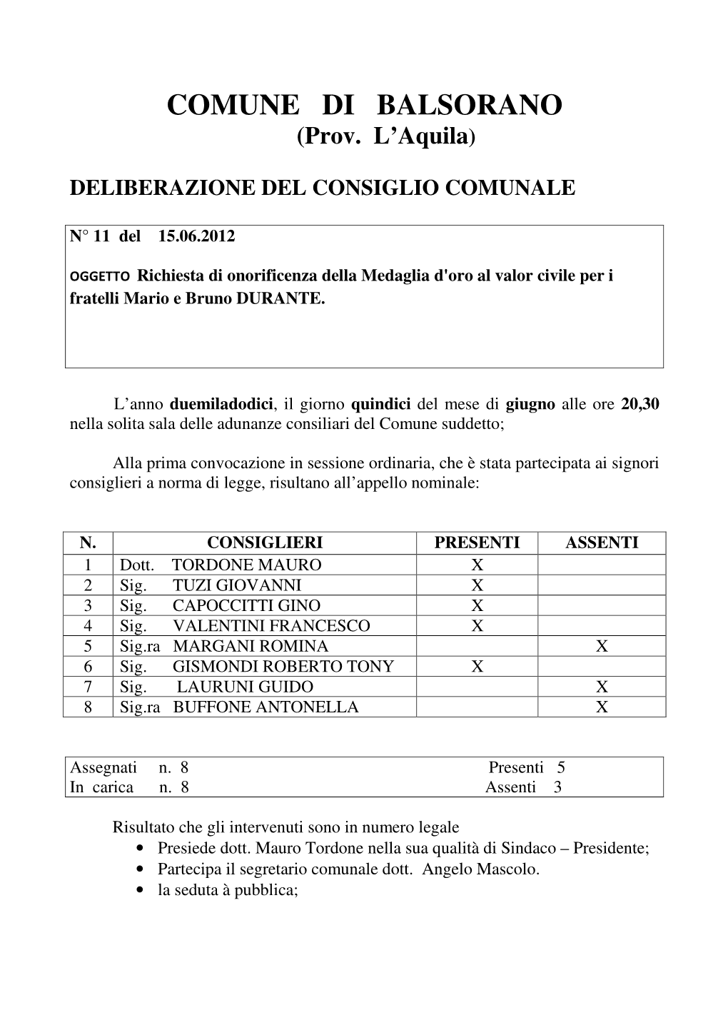 COMUNE DI BALSORANO (Prov. L'aquila)