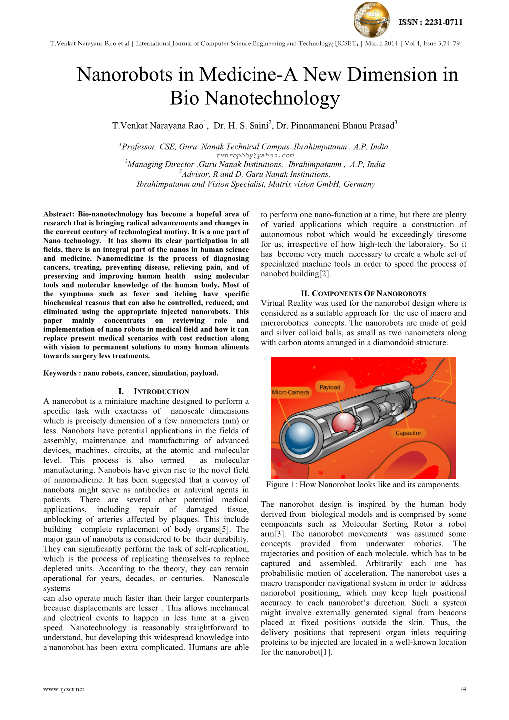 Nanorobots in Medicine-A New Dimension in Bio Nanotechnology