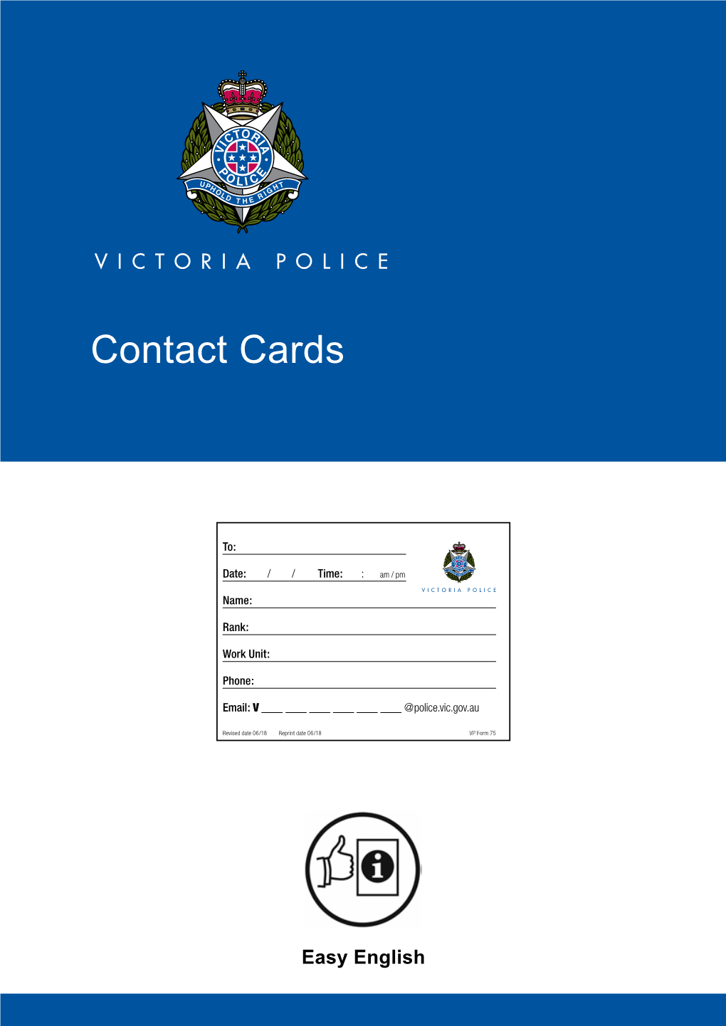 Victoria Police Contact Cards