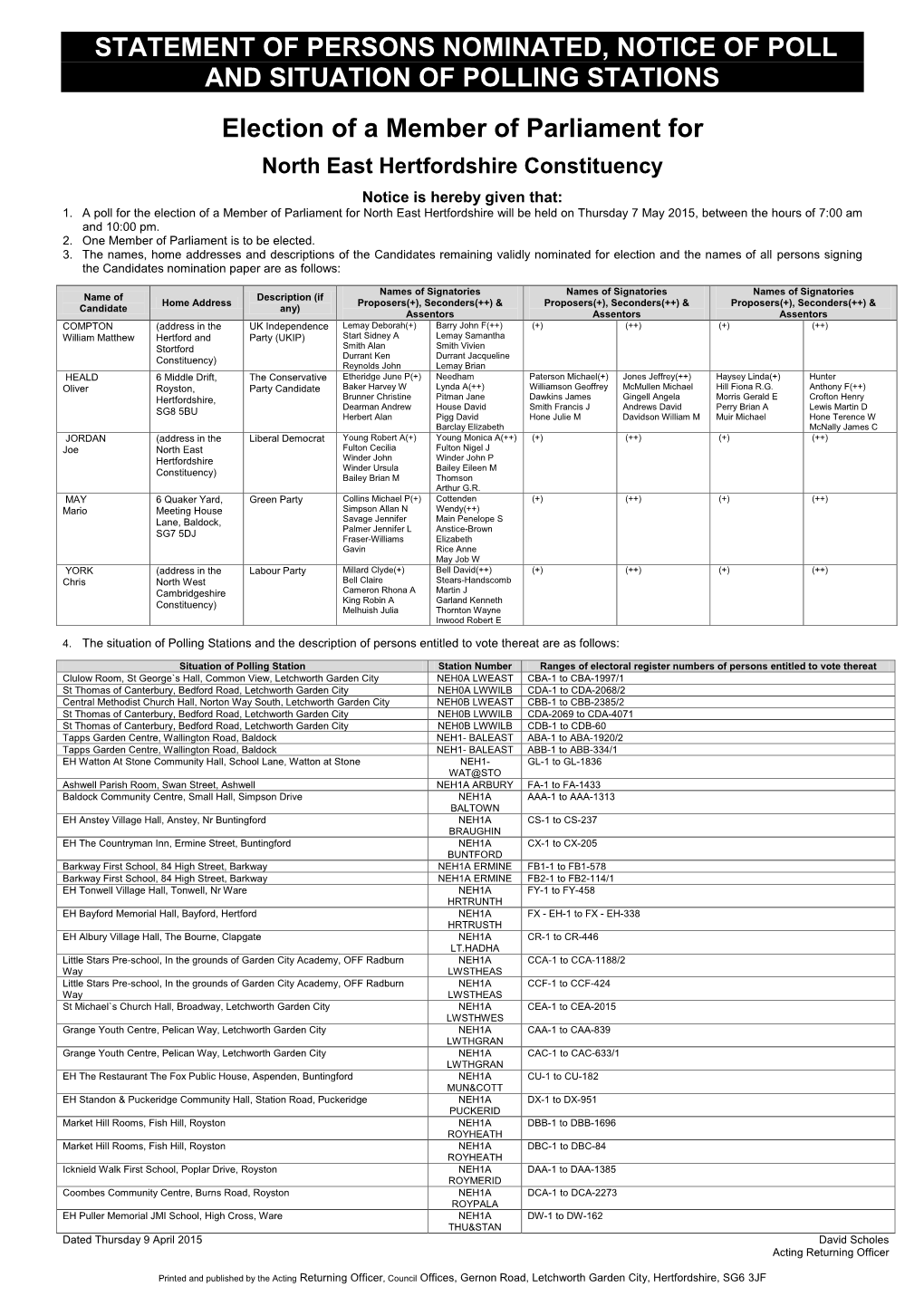 Statement of Persons Nominated, Notice of Poll and Situation of Polling Stations