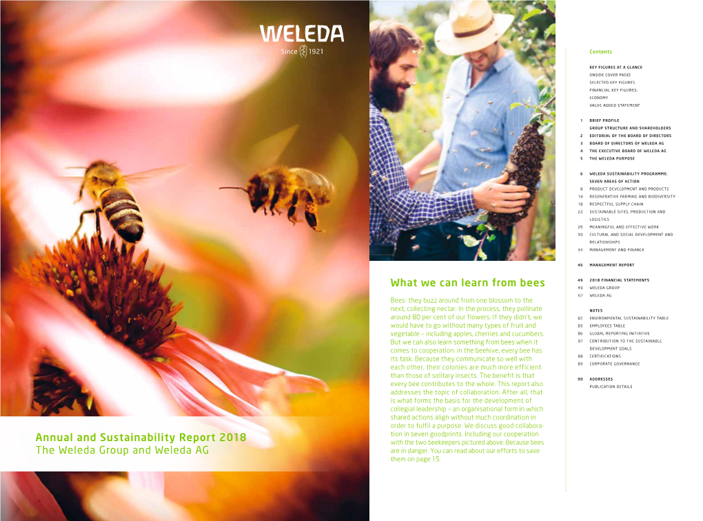 Annual and Sustainability Report 2018 with the Two Beekeepers Pictured Above