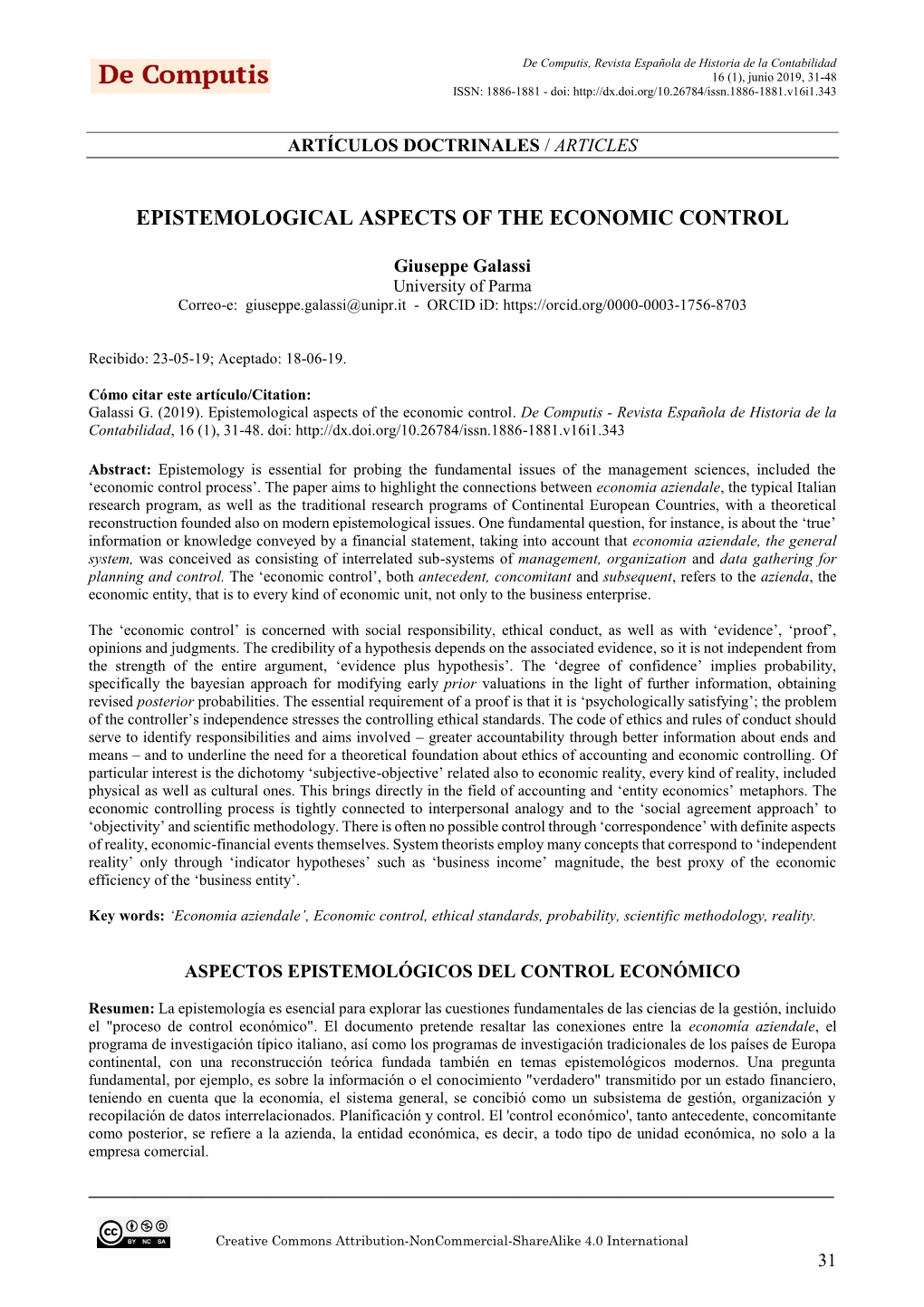 Epistemological Aspects of the Economic Control