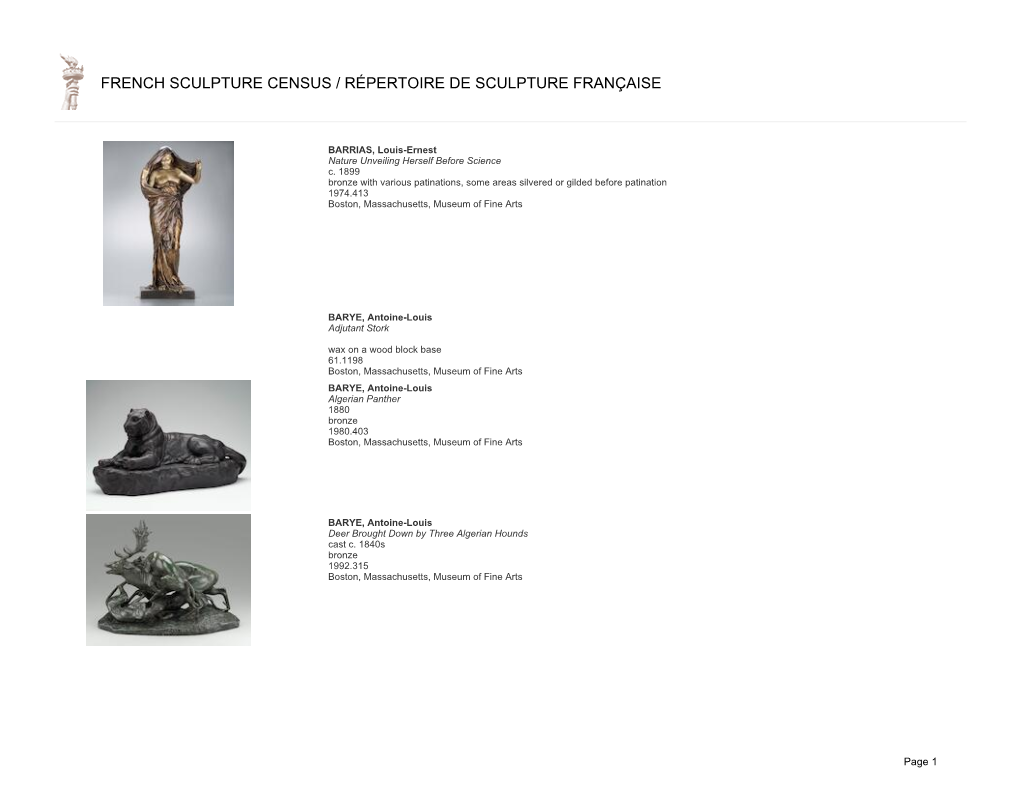 French Sculpture Census / Répertoire De Sculpture Française