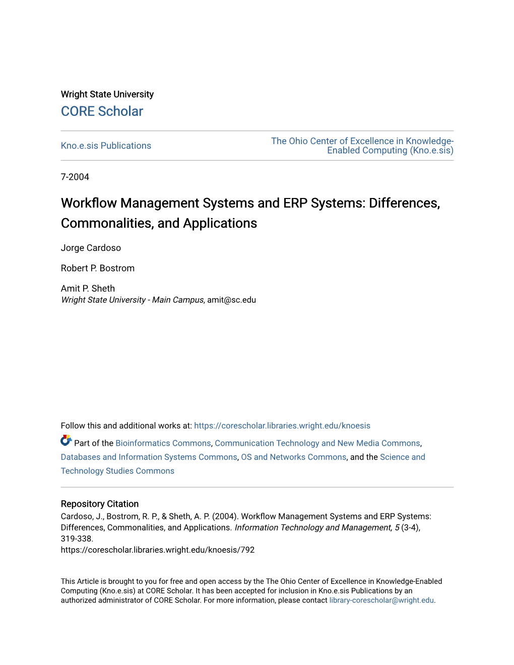 Workflow Management Systems and ERP Systems: Differences, Commonalities, and Applications