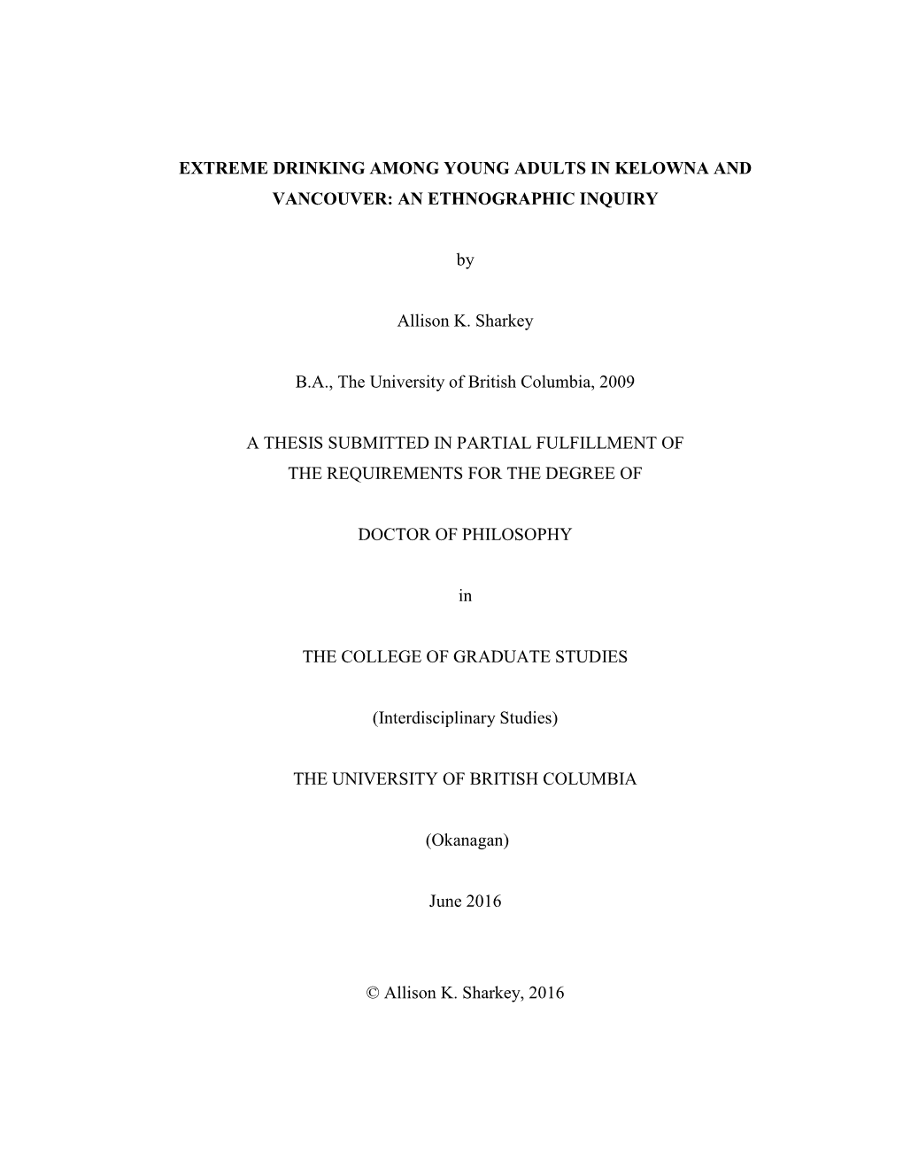 Extreme Drinking Among Young Adults in Kelowna and Vancouver: an Ethnographic Inquiry