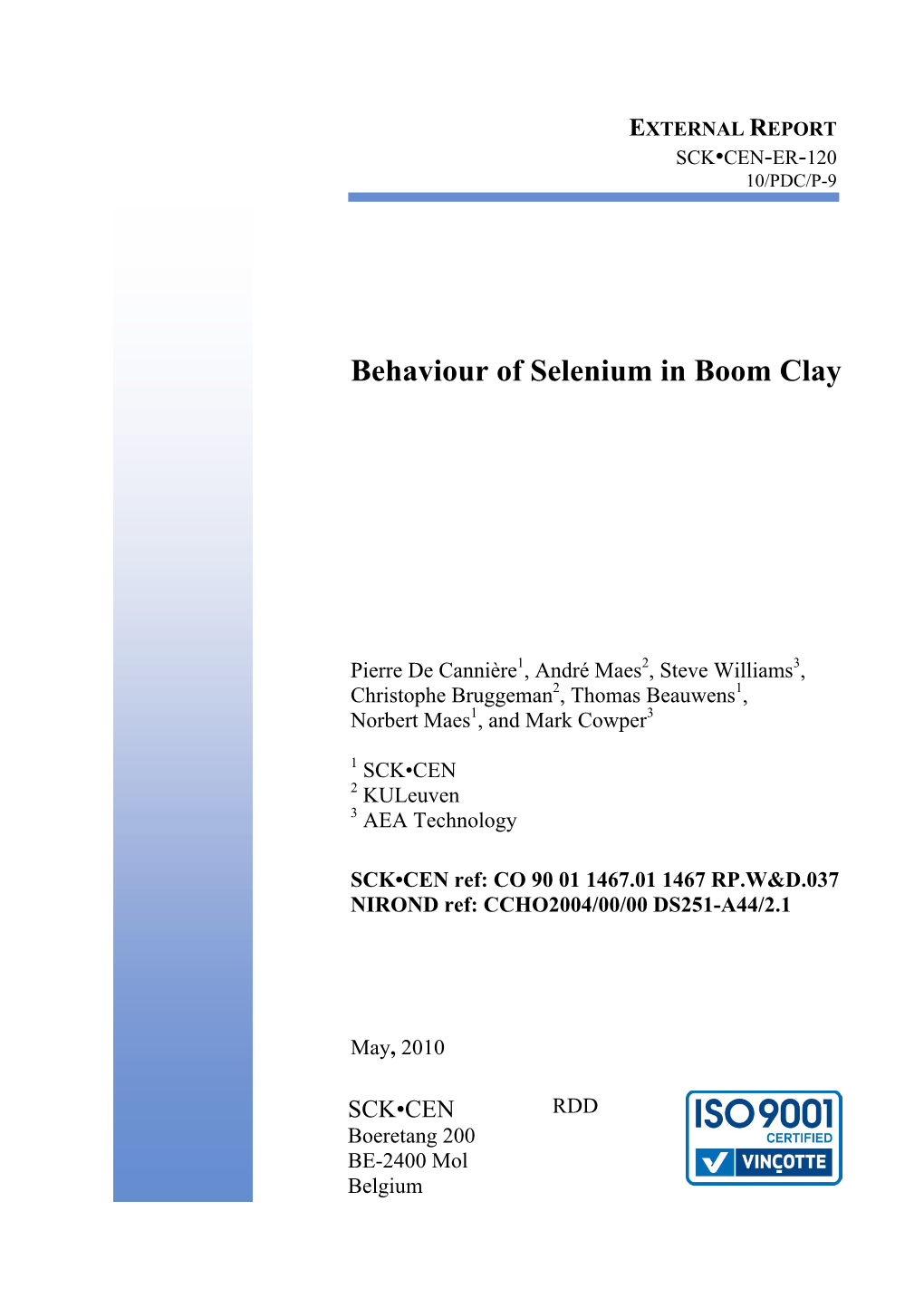 Behaviour of Selenium in Boom Clay