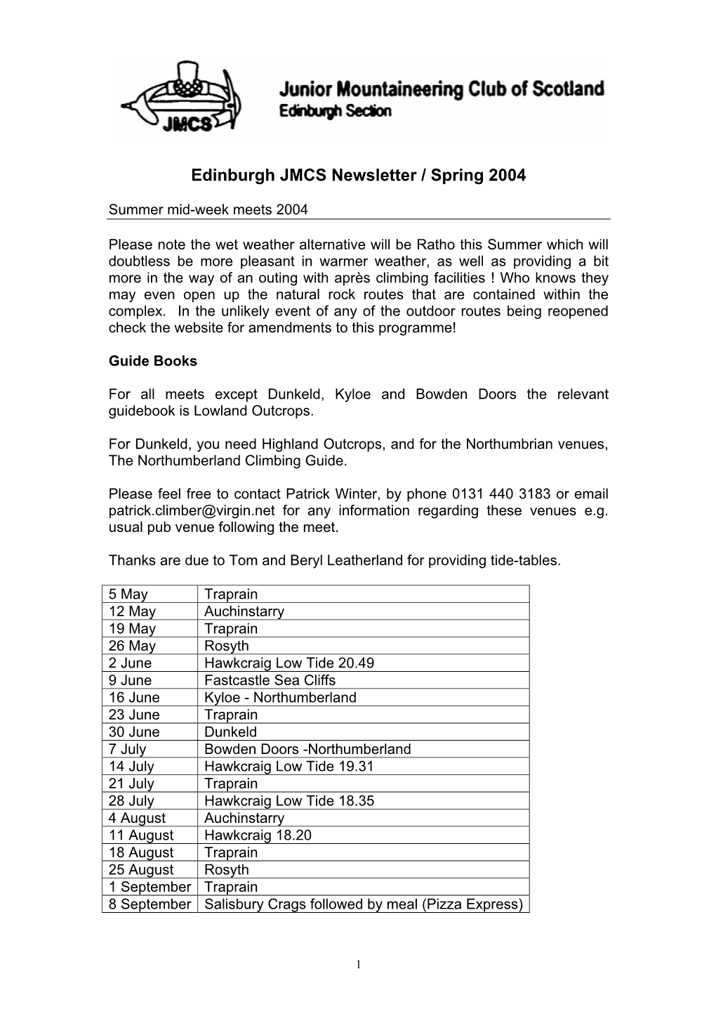 Edinburgh JMCS Newsletter – Spring 2004