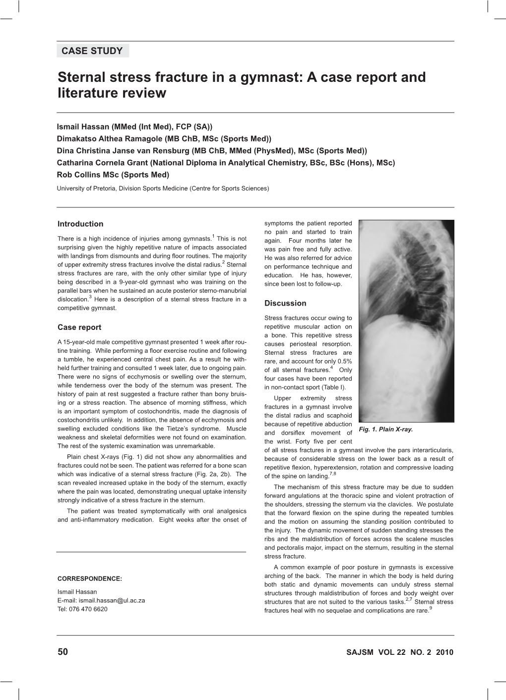 Sternal Stress Fracture in a Gymnast: a Case Report and Literature Review