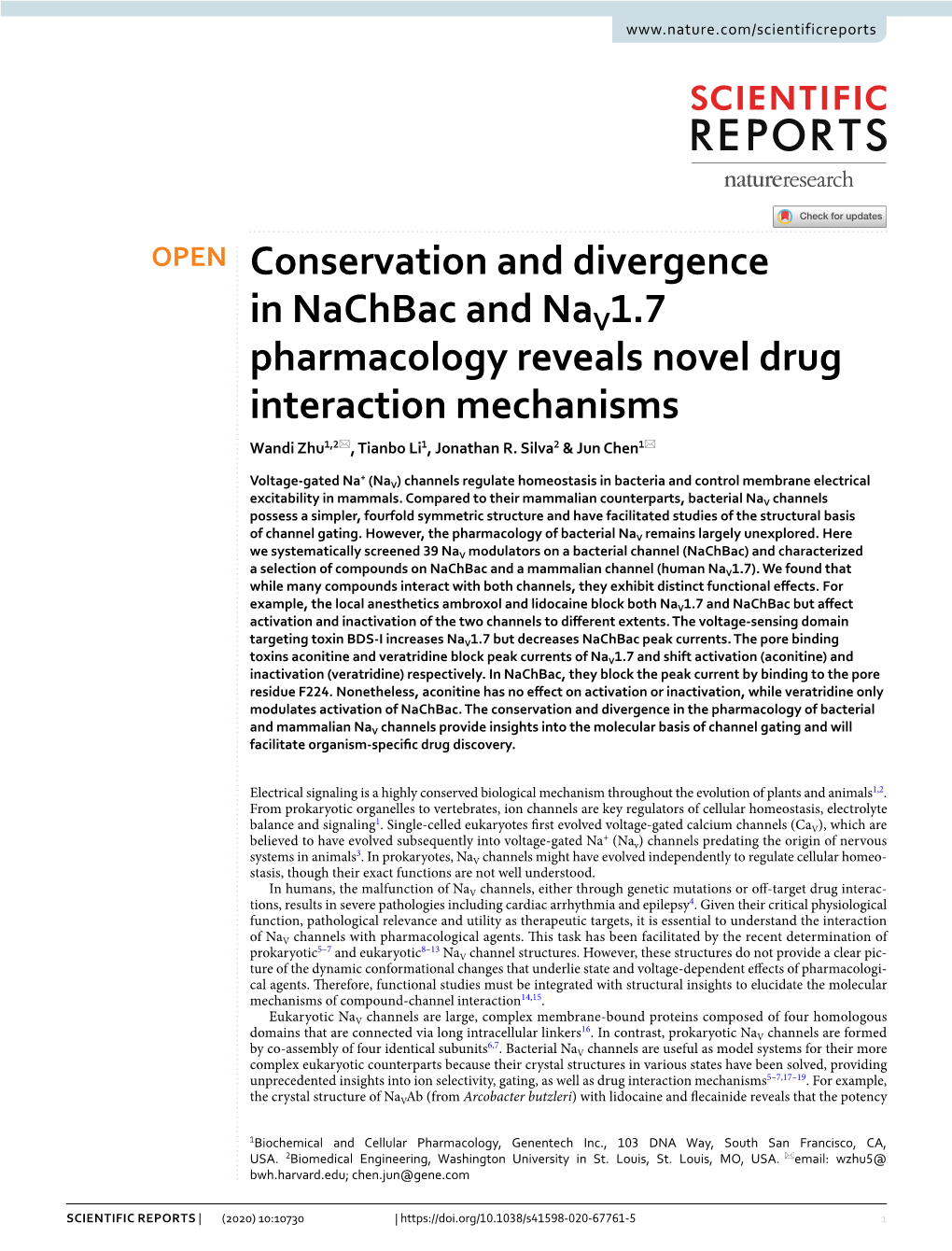 Conservation and Divergence in Nachbac and Nav1.7