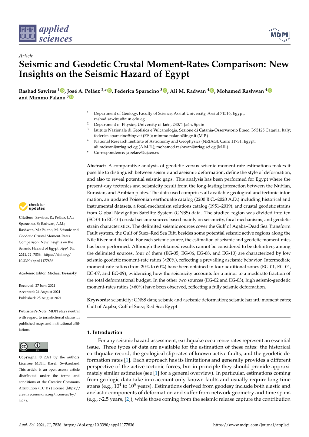 Seismic and Geodetic Crustal Moment-Rates Comparison: New Insights on the Seismic Hazard of Egypt