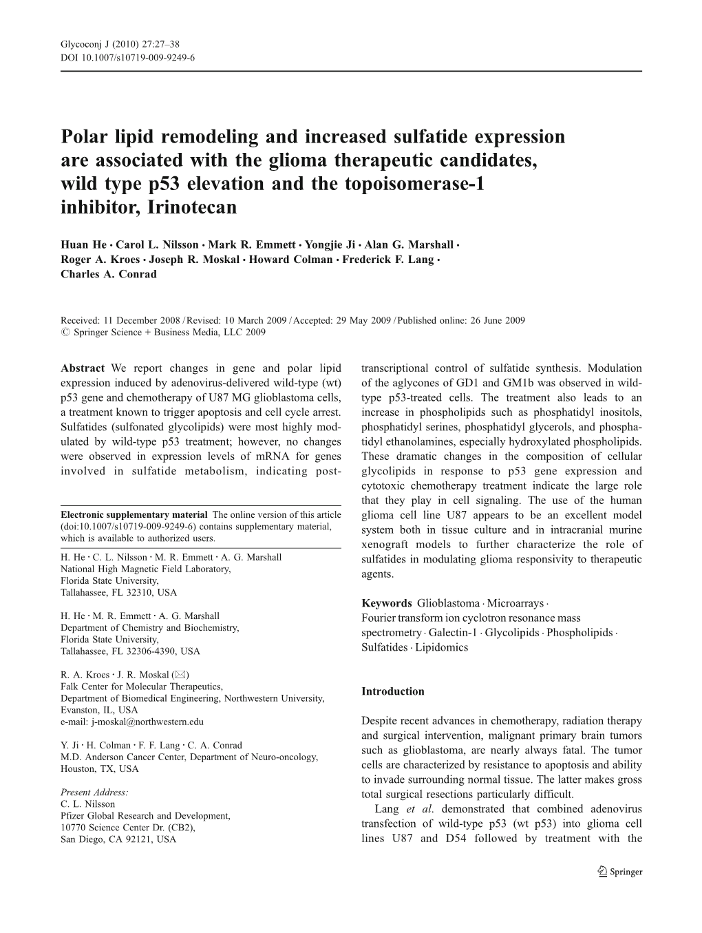 Polar Lipid Remodeling and Increased Sulfatide Expression Are Associated