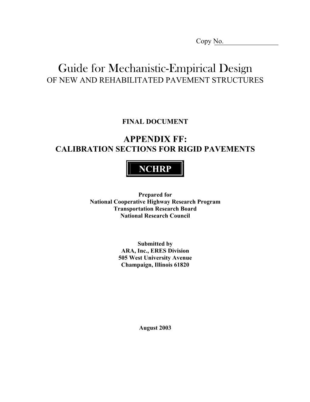 Appendix Ff: Calibration Sections for Rigid Pavements