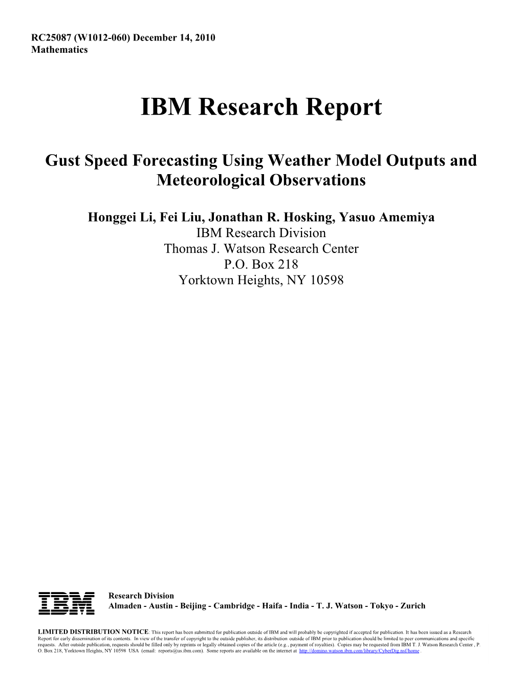 IBM Research Report Gust Speed Forecasting Using Weather Model