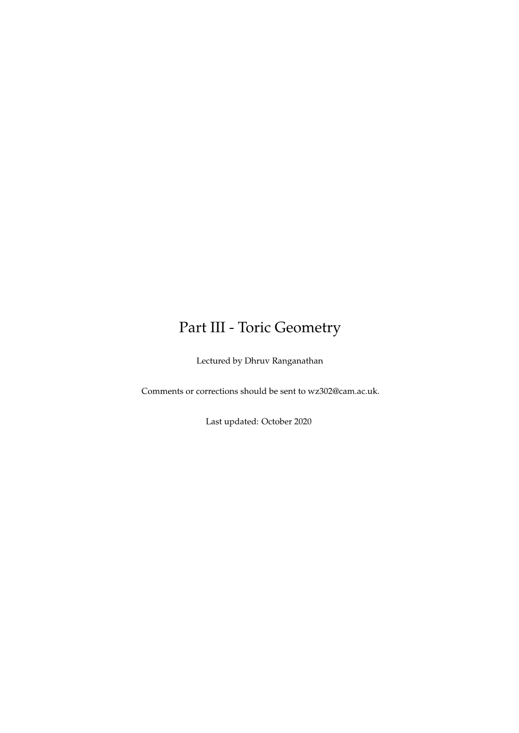 Part III - Toric Geometry