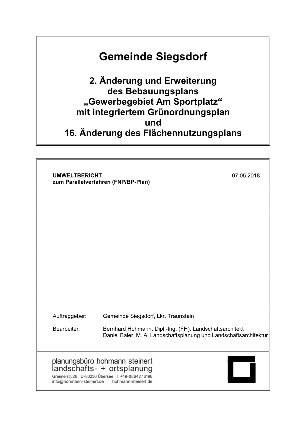 Gemeinde Siegsdorf 2. Änderung Und Erweiterung Des Bebauungsplans