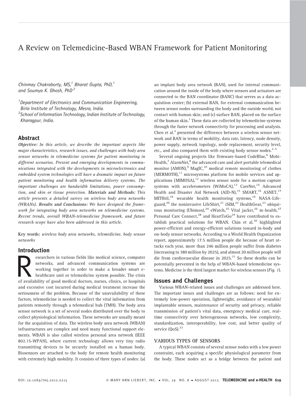 A Review on Telemedicine-Based WBAN Framework for Patient Monitoring