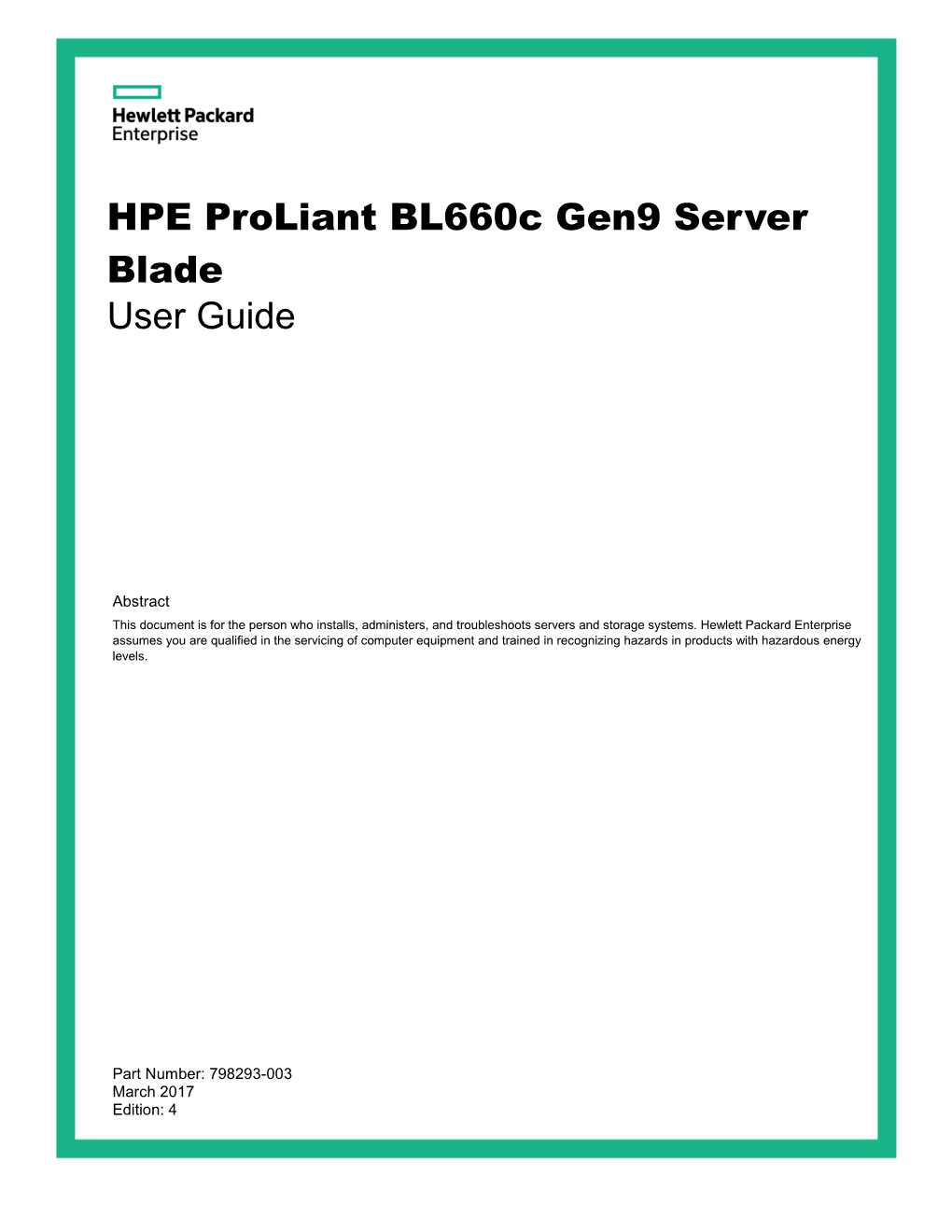 HPE Proliant Bl660c Gen9 Server Blade User Guide