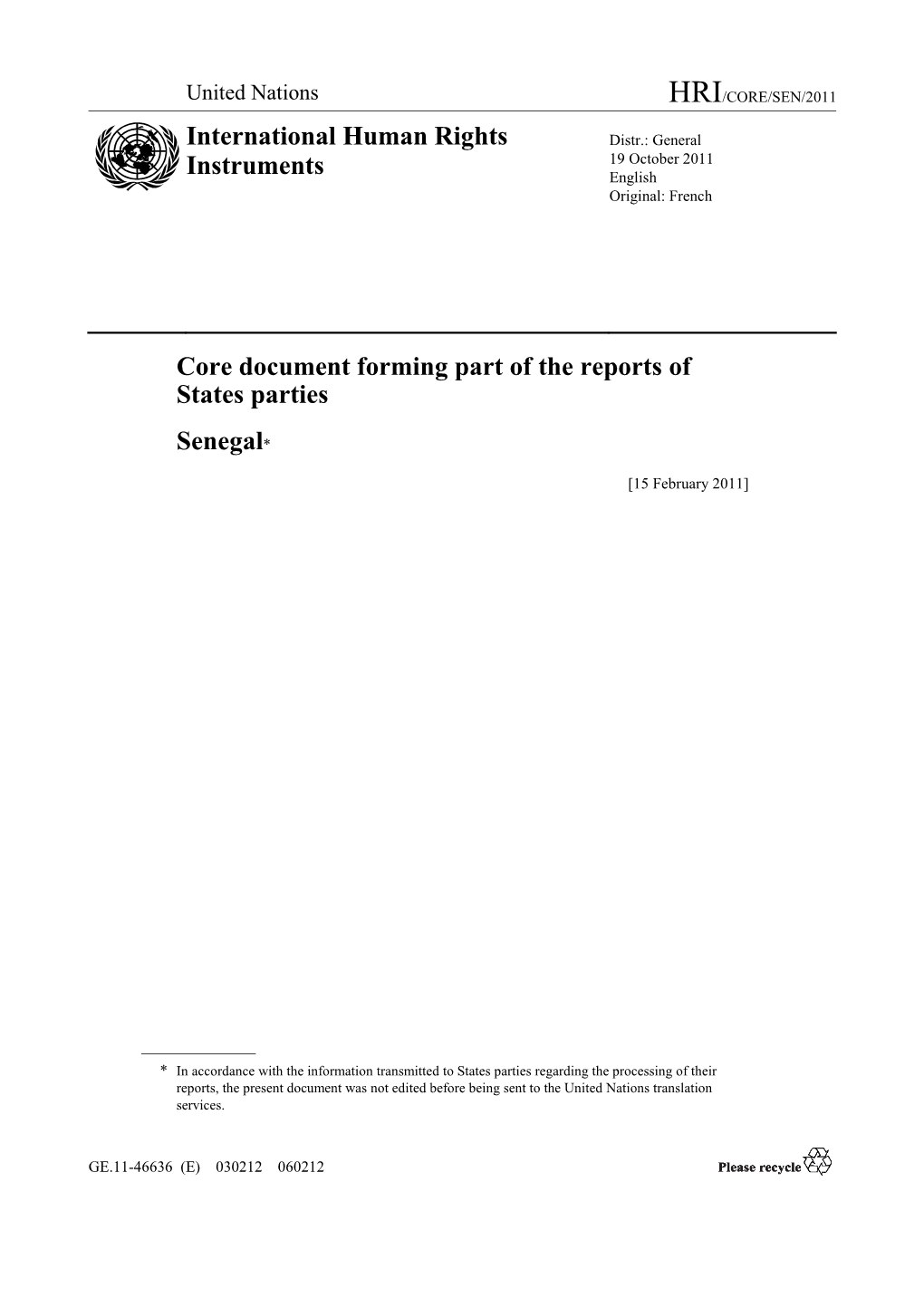 Core Document Forming Part of the Reports of States Parties Senegal