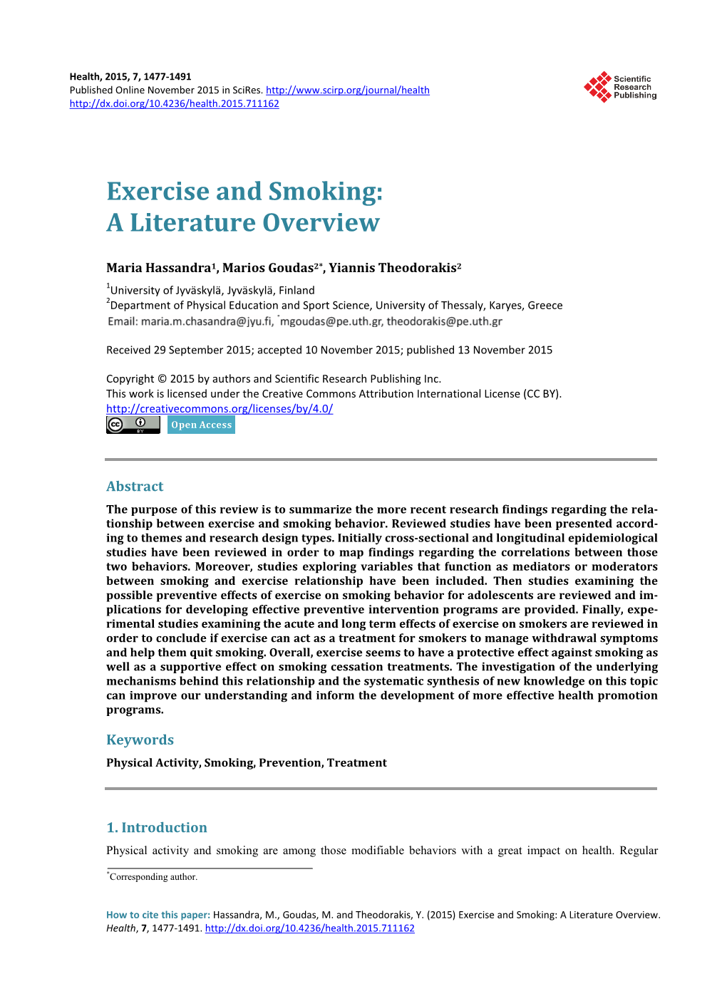 Exercise and Smoking: a Literature Overview