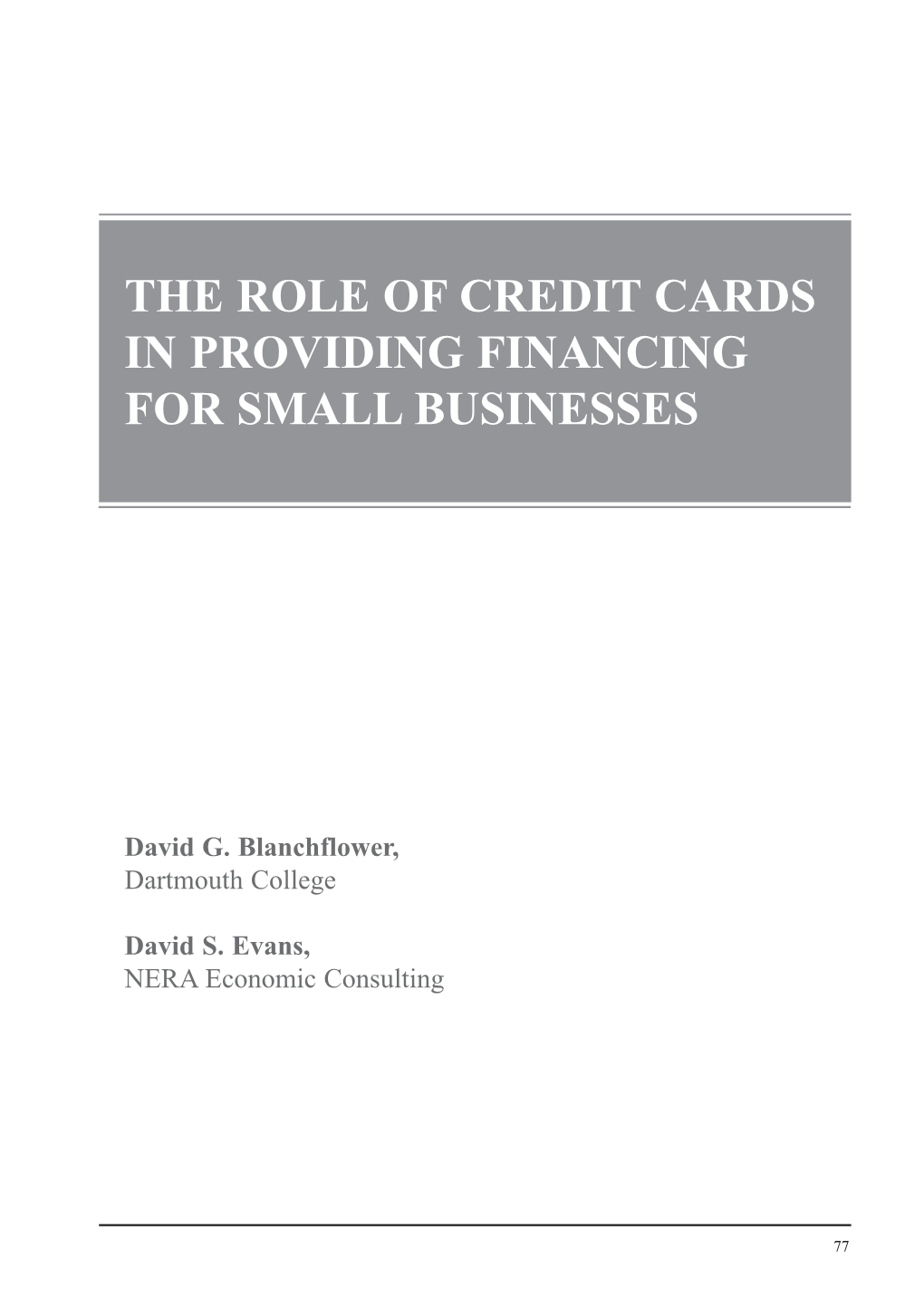 The Role of Credit Cards in Providing Financing for Small Businesses