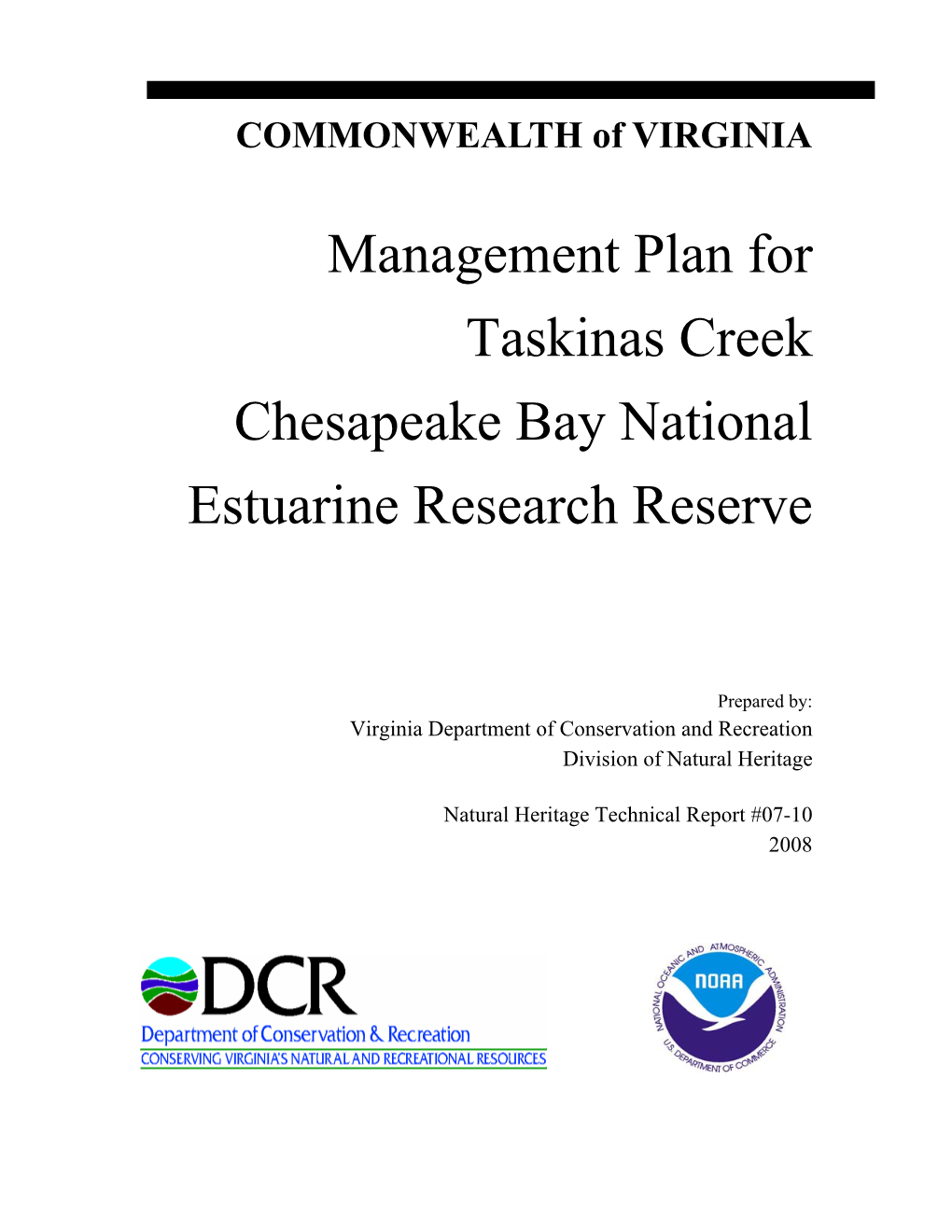 Management Plan for Taskinas Creek Chesapeake Bay National Estuarine Research Reserve