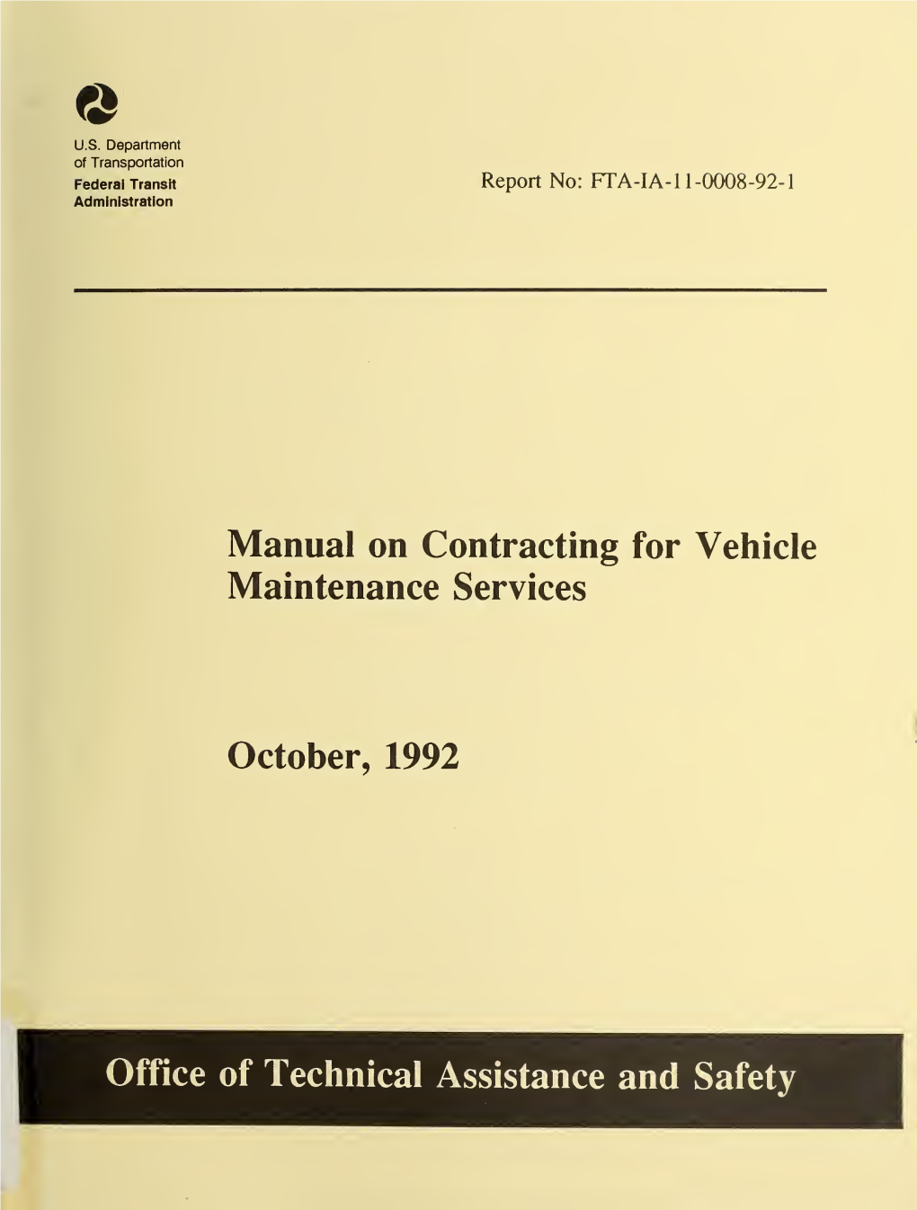 Manual on Contracting for Vehicle Maintenance Services