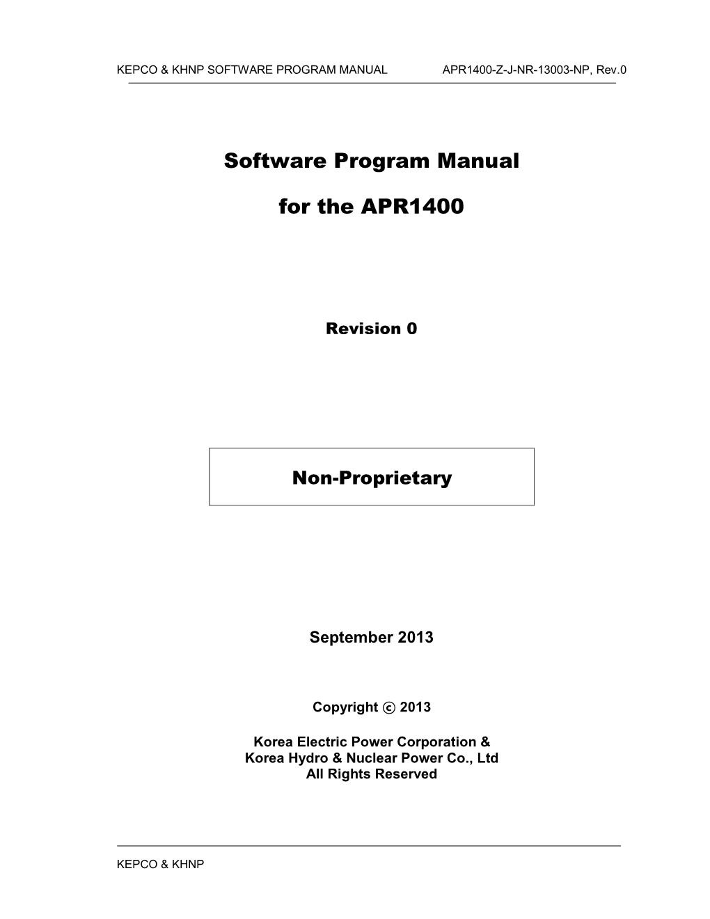 Software Program Manual for the APR1400