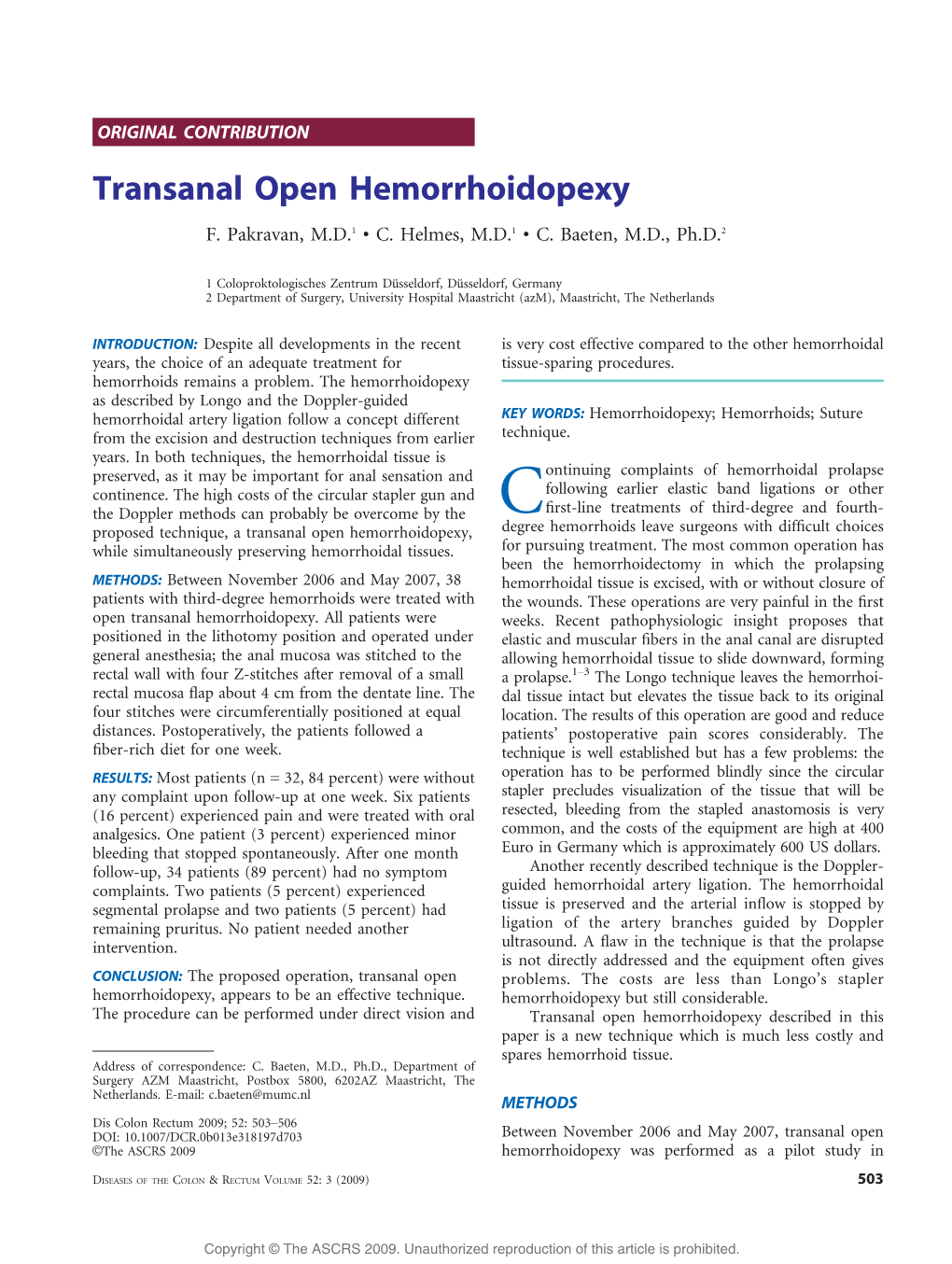 Transanal Open Hemorrhoidopexy