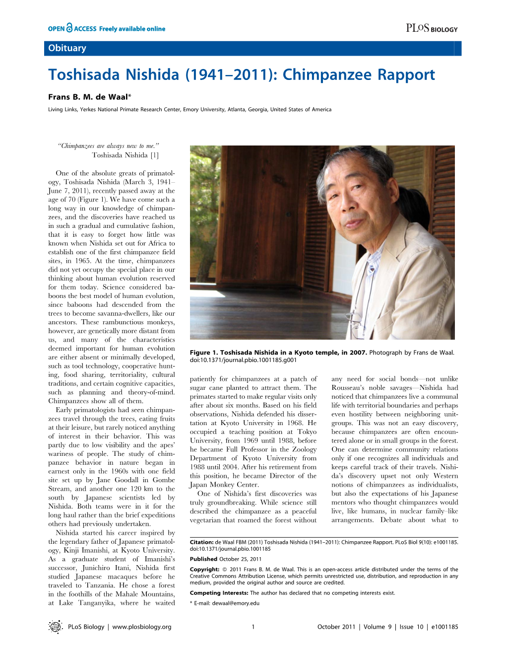 Toshisada Nishida (1941–2011): Chimpanzee Rapport