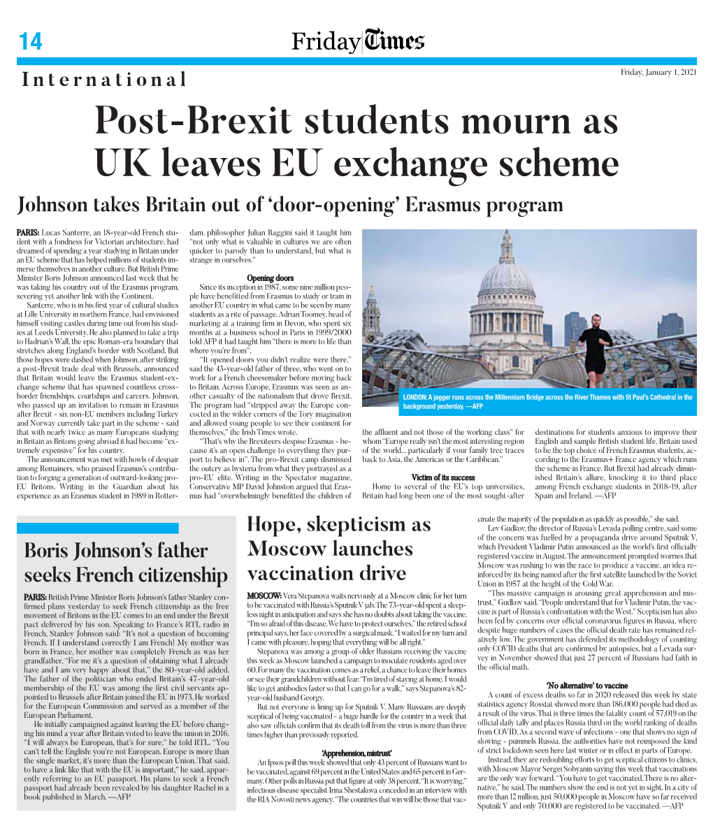 Post-Brexit Students Mourn As UK Leaves EU Exchange Scheme Johnson Takes Britain out of ‘Door-Opening’ Erasmus Program
